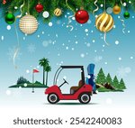 Golf course vector illustration on Christmas and New Year for advertising use in celebration of discount.