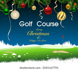 Golf course vector illustration on Christmas and New Year for advertising use in celebration of discount.