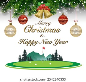Golf course vector illustration on Christmas and New Year for advertising use in celebration of discount.