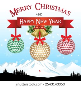 Golf course vector illustration on Christmas and New Year for advertising use in celebration of discount.