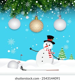 Ilustración vectorial de campo de golf en Navidades y Año Nuevo para uso publicitario en celebración de descuento.