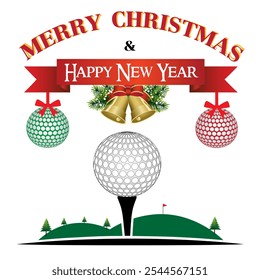 Golf course vector illustration on Christmas and New Year for advertising use in celebration of discount.