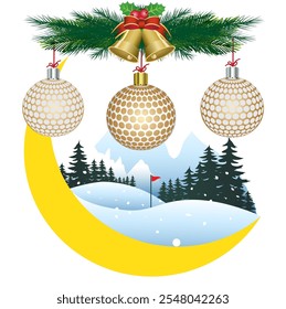 Golf course vector illustration on Christmas and New Year for advertising use in celebration of discount.