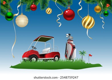 Golf course vector illustration on Christmas and New Year for advertising use in celebration of discount.