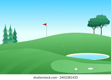 Golf course vector illustration. Outdoor Sport.