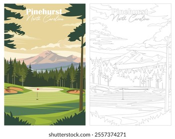 Golf Course. Vector illustration of Pinehurst Golf Course, North Carolina