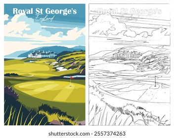 Golf Course. Vector illustration of The Royal St George's Golf Club, England