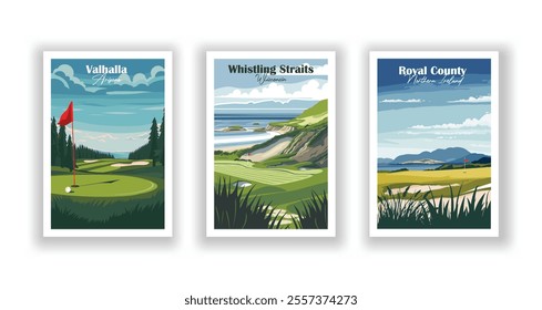 Golf Course. Vector illustration of Royal County Down, Valhalla, Whistling Straits