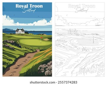 Golf Course. Vector illustration of Royal Troon Golf Club, Scotland