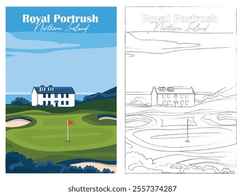 Golf Course. Vector illustration of Royal Portrush Golf Club, Northern Ireland