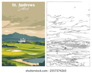 Golf Course. Vector illustration of St. Andrews Golf Course, Scotland