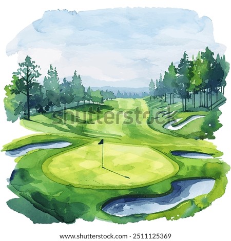 golf course vector illustration in watercolor style