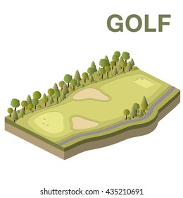 Golf course vector isometric illustration. 