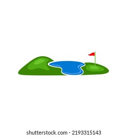 golf course view with flag and lake logo icon vector stock illustration