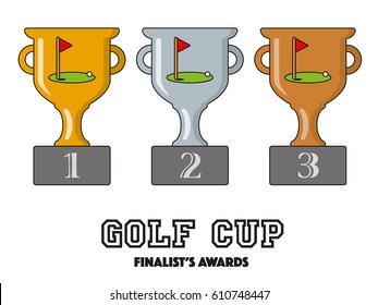 Premios Finalistas de la Copa de Golf en Símbolos Vectores de Oro, Plata y Bronce