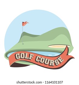golf curse with sand trap and lake