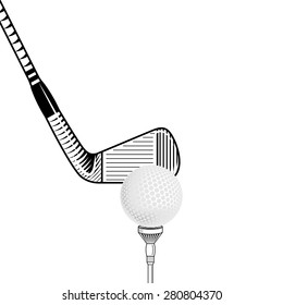 Golf design vector illustration. Golf club close up - isolated on white background. Vector golf club with ball. Cropped placing golf ball