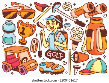 Golf Doodle Hand Drawn Color Vector Collection