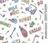 Golf doodle seamless pattern. Cartoon illustration vector illustration background. For print, textile, web, home decor, fashion, surface, graphic design