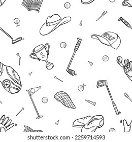 Golf doodle seamless pattern. Cartoon illustration vector illustration background. For print, textile, web, home decor, fashion, surface, graphic design