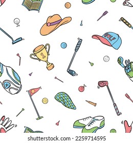 Golf doodle seamless pattern. Cartoon illustration vector illustration background. For print, textile, web, home decor, fashion, surface, graphic design