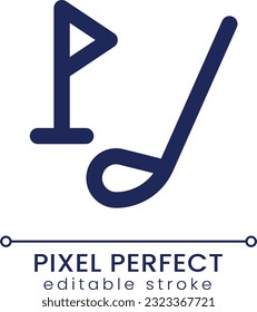 Golf driver and cup tag pixel perfect linear ui icon. Equipment for sports game. GUI, UX design. Outline isolated user interface element for app and web. Editable stroke. Poppins font used