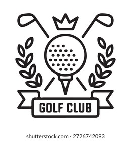 Diseño de emblema de golf con una corona de palos de golf y corona de laurel