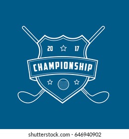 Golf Emblem Line Icon On Blue Background
