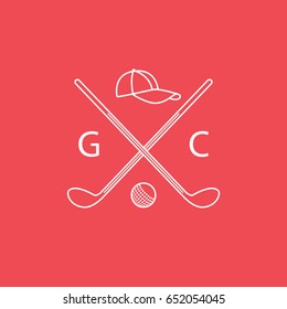 Golf Emblem Line Icon On Red Background