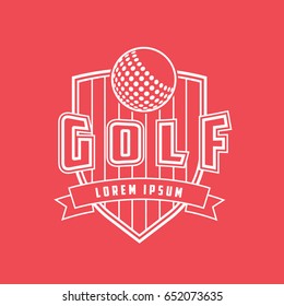 Golf Emblem Line Icon On Red Background