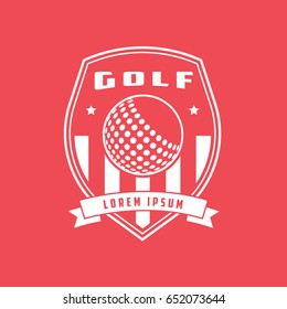 Golf Emblem Line Icon On Red Background