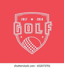 Golf Emblem Line Icon On Red Background