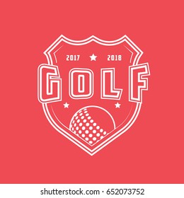 Golf Emblem Line Icon On Red Background
