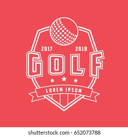 Golf Emblem Line Icon On Red Background