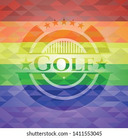 Golf emblem on mosaic background with the colors of the LGBT flag