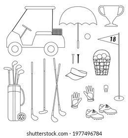 golf equipment black outline digital stamps