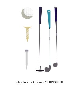 Golf equipment collection vector. Golf clubs, tees, ball. Golf concept. Vector illustration can be used for topics like sport, hobby, recreation