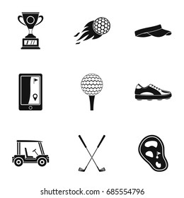 Golf equipment icons set. Simple set of 9 golf equipment vector icons for web isolated on white background