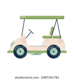 Golf equipment set logo icons sports gear for game. Golfer hits ball on golf course. Golf player, bags, putter, golfer, ball, hole, course, gloves. Vector illustration isolated on background