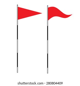 Golf equipment theme elements on isolated background. vector illustration of Red golf flag. Flags of the golf course. Illustration on white background. Golf flags