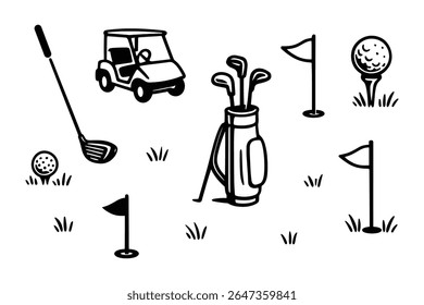 Golf Equipment Vector Illustration Set for Sports and Recreation Designs