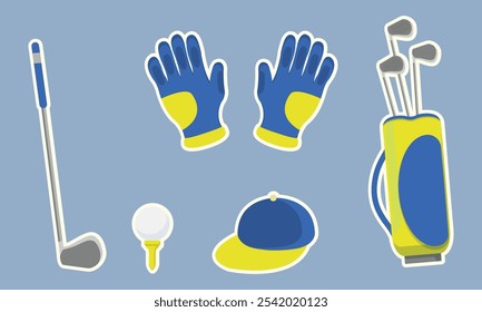 Golf Equipment Vector Set with Clubs, Gloves, Ball, Tee, and Cap Perfect for Sports Graphics and Outdoor Recreation Designs

