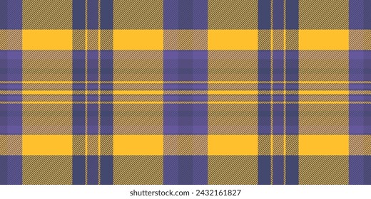 Tela de golf textil sin fisuras, patrón de tartán vector de complejidad. Fondo de tarjeta de cumpleaños a cuadros de textura en color índigo y ámbar.
