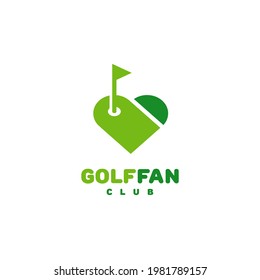 Golf Fan Club Logo Template Design With Stylized Heart. Vector Illustration.