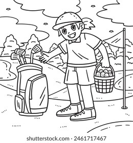 Golf Female Caddie Bag Basket of Balls Coloring 