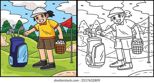 Cesta de saco de golfe feminino Caddie da ilustração de bola