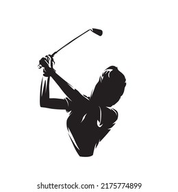 Golf, Female Golfer, Abstract Isolated Vector Silhouette. Golf Swing Logo