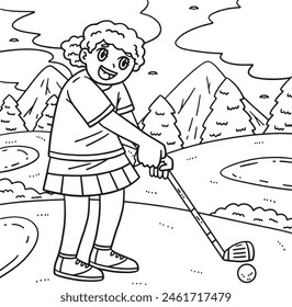Golf Female Golfer Aiming Coloring Page for Kids