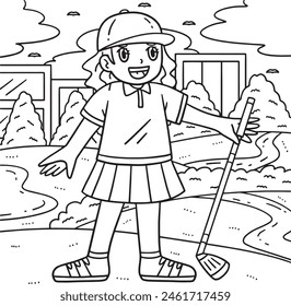 Golf Female Golfer with a Club Coloring Page 