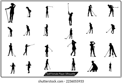 Golf female player icon, golfer abstract vector silhouette
